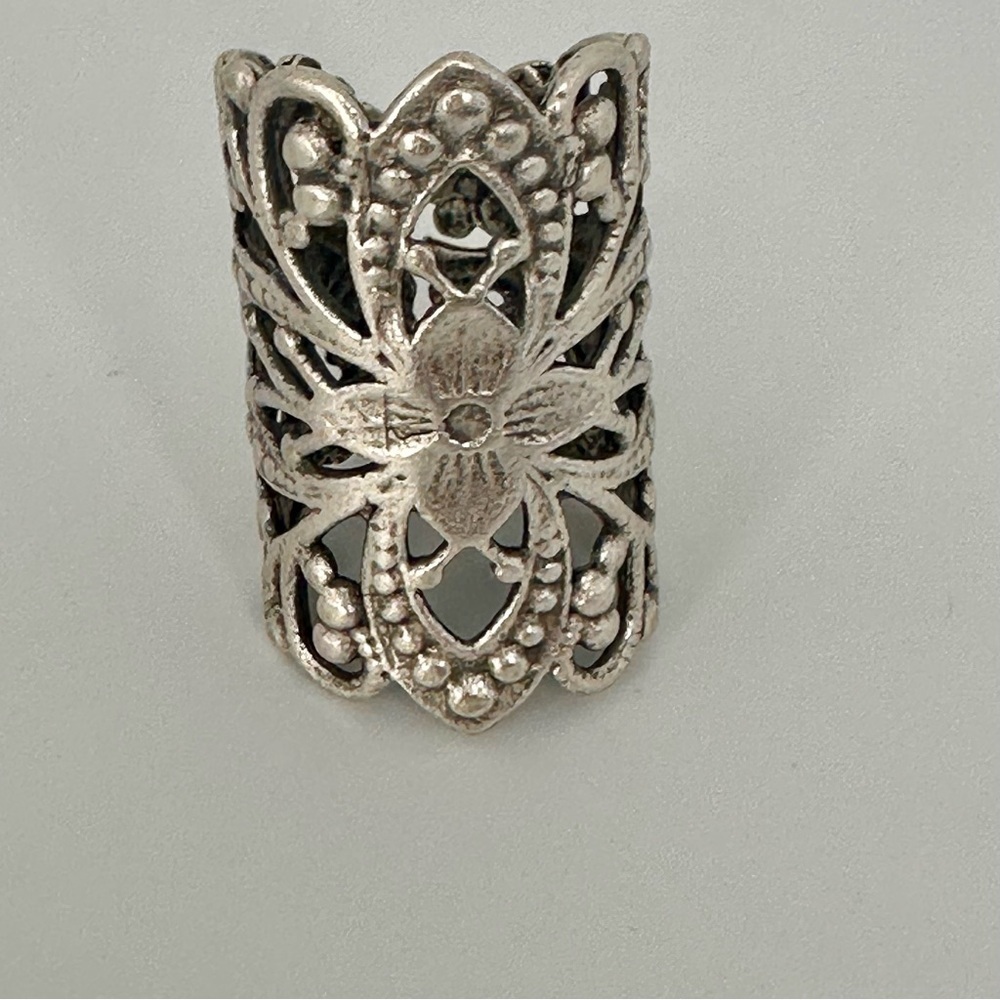 Boho Filigree Floral Ring – Silver Plated Adjustable Statement Jewelry – NWT - Picture 11 of 11